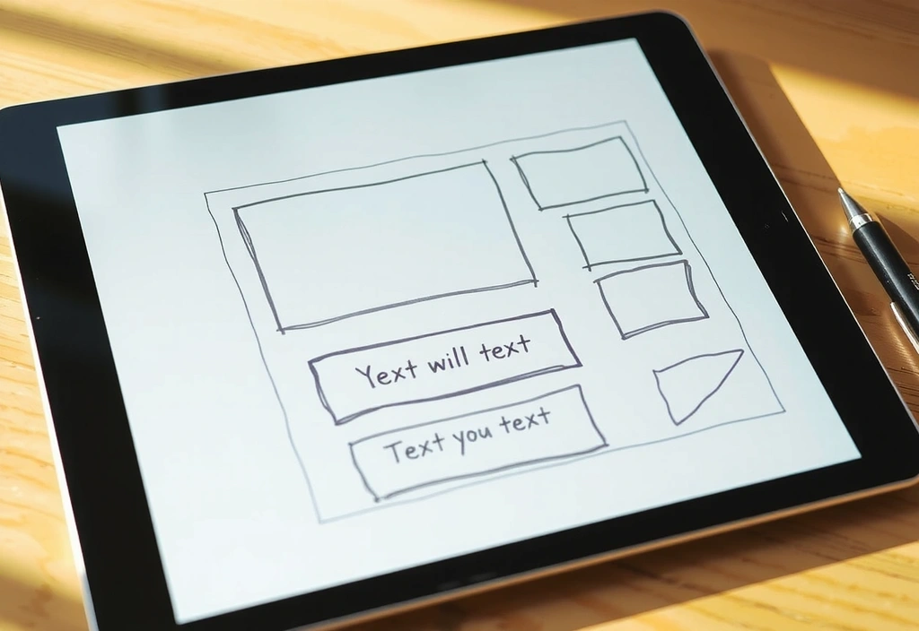 Low-fidelity wireframe sketch on tablet