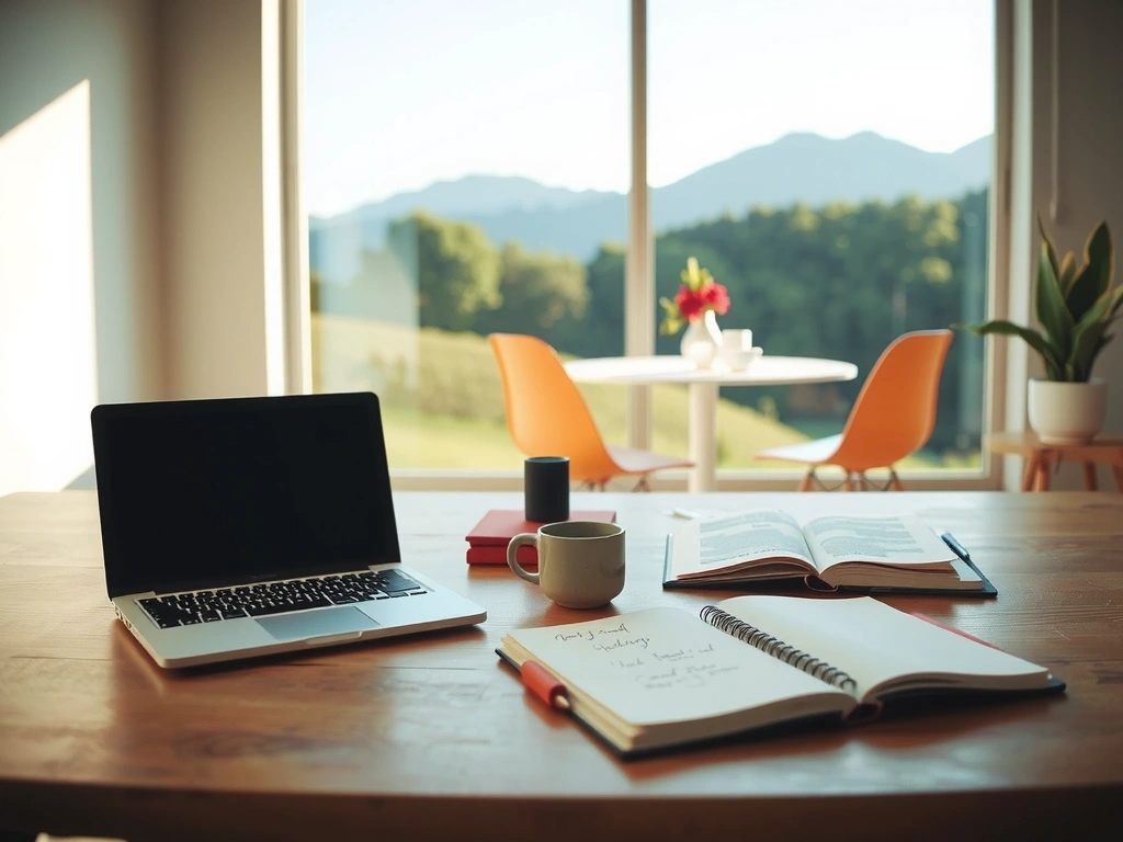 A sunlit workspace with a view of the Andes, Bogotá