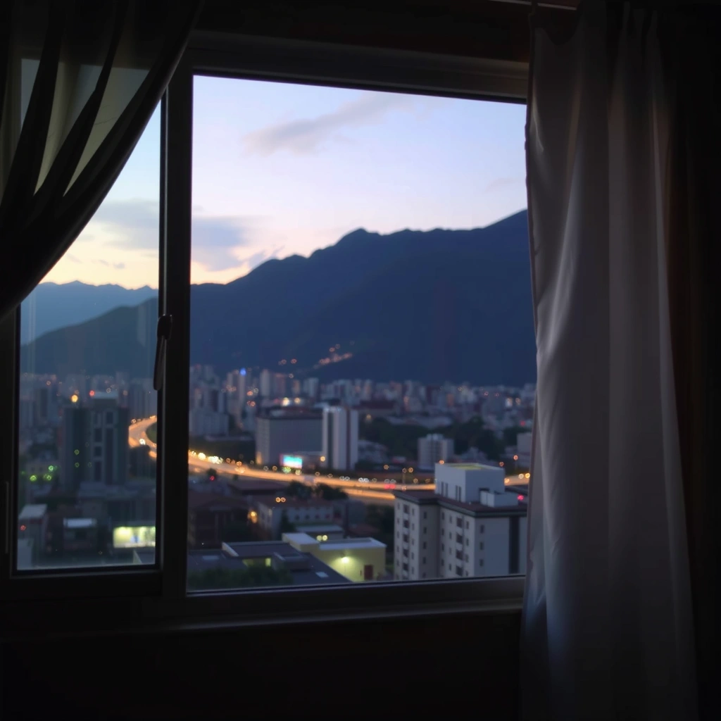 Bogotá at dusk from the studio window